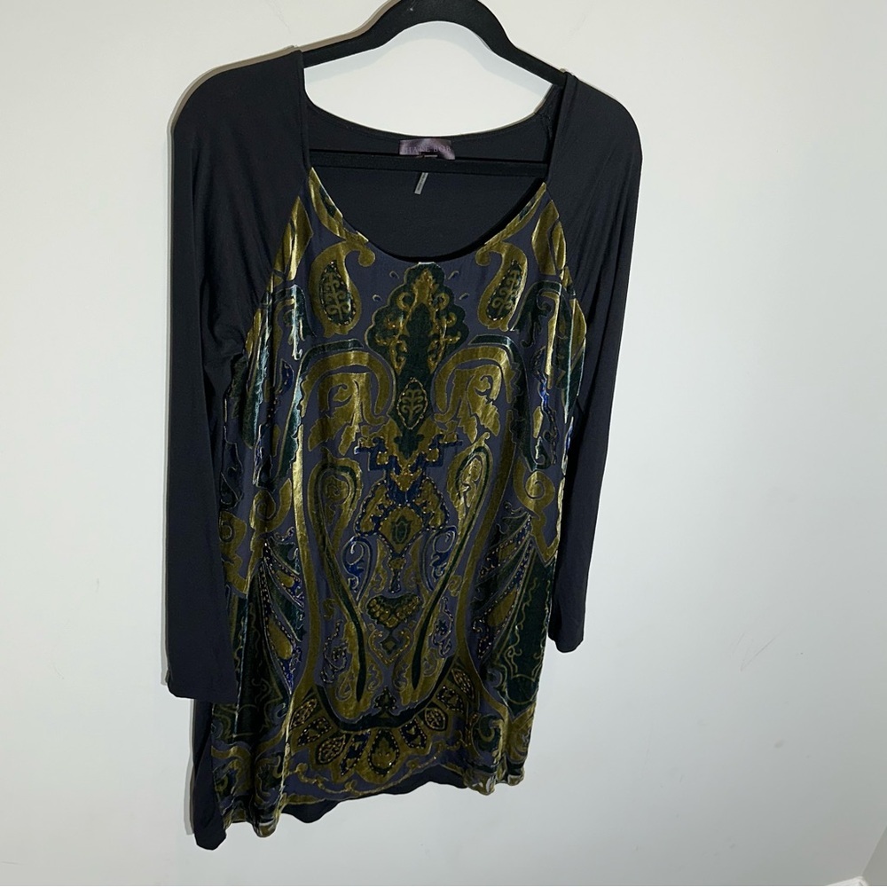 HALE BOB Velvet Burnout Long Sleeve Silk Dress With Beads Size M - Picture 10 of 15